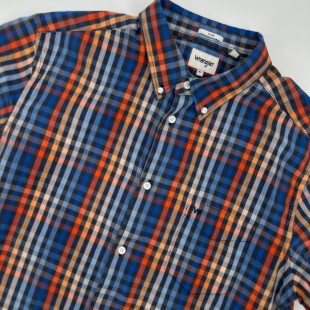 Wrangler XL Slim Fit Plaid Short Sleeve Button Down Casual Shirt Mens‎